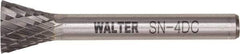 WALTER Surface Technologies - 1/4" Cut Diam, 1/4" Shank Diam, Inverted Cone Head Double Cut Burr - Tungsten Carbide, 1" LOC, 4" OAL - Apex Tool & Supply