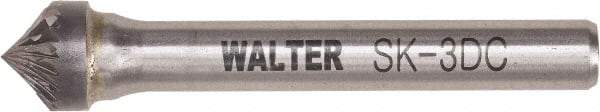 WALTER Surface Technologies - 3/8" Cut Diam, 1/4" Shank Diam, Cone Head Double Cut Burr - Tungsten Carbide, 0.2" LOC, 4-1/2" OAL - Apex Tool & Supply
