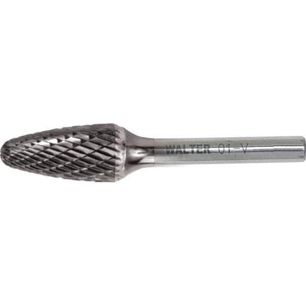 WALTER Surface Technologies - 3/8" Cut Diam, 1/4" Shank Diam, Tree Head Single Cut Burr - Tungsten Carbide, 3/4" LOC, 4-3/8" OAL - Apex Tool & Supply