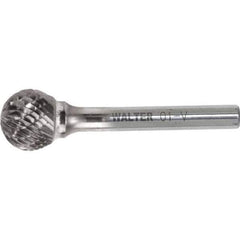 WALTER Surface Technologies - 1/2" Cut Diam, 1/4" Shank Diam, Ball Head Single Cut Burr - Tungsten Carbide, 1/2" LOC, 4-1/2" OAL - Apex Tool & Supply