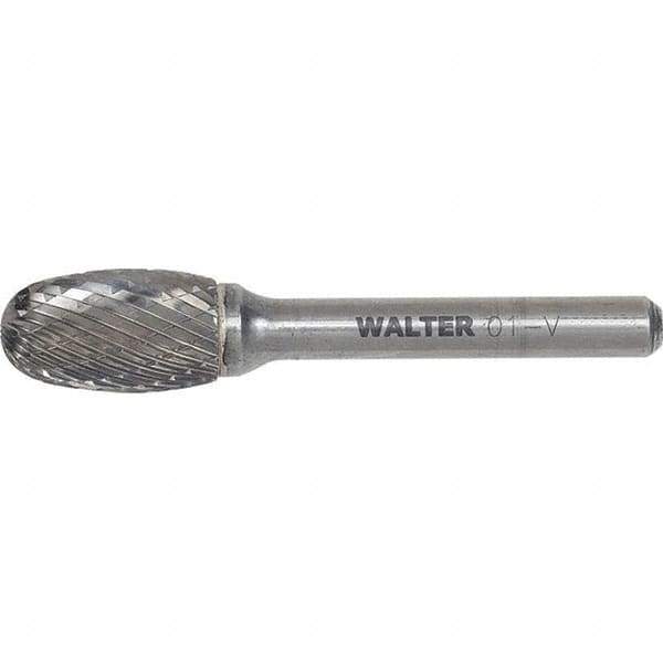 WALTER Surface Technologies - 1/2" Cut Diam, 1/4" Shank Diam, Egg Head Single Cut Burr - Tungsten Carbide, 7/8" LOC, 4-7/8" OAL - Apex Tool & Supply