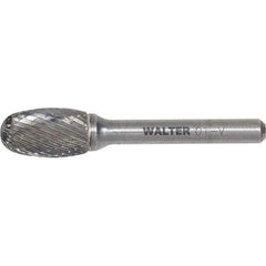 WALTER Surface Technologies - 1/2" Cut Diam, 1/4" Shank Diam, Egg Head Single Cut Burr - Tungsten Carbide, 7/8" LOC, 4-7/8" OAL - Apex Tool & Supply
