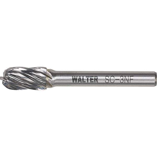 WALTER Surface Technologies - 5/8" Cut Diam, 1/4" Shank Diam, Cylinder Ball End Head Double Cut Burr - Tungsten Carbide, 1" LOC, 4" OAL - Apex Tool & Supply