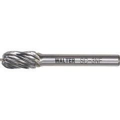 WALTER Surface Technologies - 5/8" Cut Diam, 1/4" Shank Diam, Cylinder Ball End Head Double Cut Burr - Tungsten Carbide, 1" LOC, 4" OAL - Apex Tool & Supply