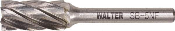 WALTER Surface Technologies - 1/2" Cut Diam, 1/4" Shank Diam, Cylinder Head Double Cut Burr - Tungsten Carbide, 1" LOC, 2.75" OAL - Apex Tool & Supply