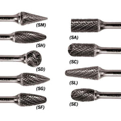 WALTER Surface Technologies - 3/8" Cut Diam, 1/4" Shank Diam, Cylinder Head Single Cut Burr - Tungsten Carbide, 3/4" LOC, 3-3/4" OAL - Apex Tool & Supply