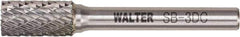 WALTER Surface Technologies - 3/8" Cut Diam, 1/4" Shank Diam, Cylinder Head Double Cut Burr - Tungsten Carbide, 3/4" LOC, 3-3/4" OAL - Apex Tool & Supply