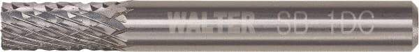 WALTER Surface Technologies - 1/4" Cut Diam, 1/4" Shank Diam, Cylinder Head Double Cut Burr - Tungsten Carbide, 5/8" LOC, 3-5/8" OAL - Apex Tool & Supply