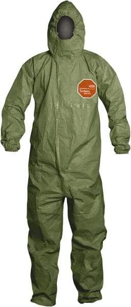 Dupont - Size 4XL Hazmat Chemical Resistant General Purpose Coveralls - Green, Zipper Closure, Elastic Cuffs, Elastic Ankles, Taped Seams - Apex Tool & Supply