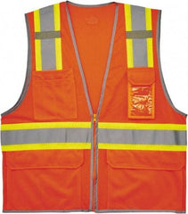 Ergodyne - Size L/XL High Visibility Orange Mesh Surveyor's Vest - 44 to 52" Chest, ANSI 107-2015 Type R Class 2, Zipper Closure, 6 Pockets, Polyester - Apex Tool & Supply