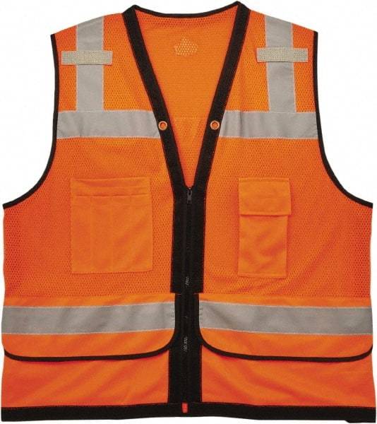 Ergodyne - Size L/XL High Visibility Orange Mesh Surveyor's Vest - 44 to 52" Chest, ANSI 107-2015 Type R Class 2, Zipper Closure, 7 Pockets, Polyester - Apex Tool & Supply