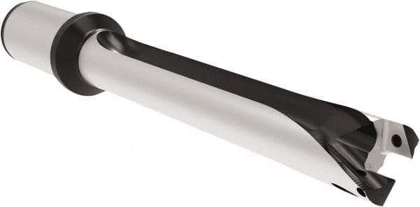 Allied Machine and Engineering - Series 26, 26 to 28.99mm Diam, 32mm Diam Straight Shank with Flange, Straight Flute Spade Drill - 289.9mm Max Depth, 394.4mm OAL, Long Length, Through Coolant - Apex Tool & Supply