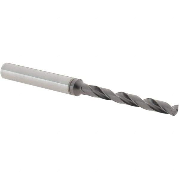 Iscar - 4mm 140° Solid Carbide Jobber Drill - TiAlN Finish, Right Hand Cut, Spiral Flute, Straight Shank, 74mm OAL, Standard Point - Apex Tool & Supply