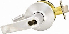 Stanley - Grade 1 Storeroom Lever Lockset for 1-3/4 to 2-1/4" Thick Doors - 2-3/4" Back Set, Small Format I/C Less Cylinder, Zinc Alloy with Brass Trim, Satin Chrome Finish - Apex Tool & Supply