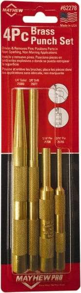 Mayhew - 4 Piece, 3/16 to 3/8", Assorted Brass Punch Kit - Round Shank, Brass, Comes in Carded - Apex Tool & Supply