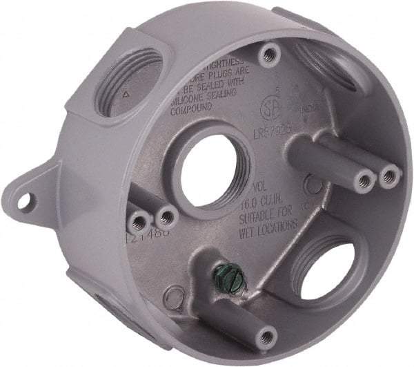 Hubbell-Raco - 0 Gang, (5) 3/4" Knockouts, Aluminum Round Device Box - 5-1/4" Overall Height x 1-5/8" Overall Depth, Weather Resistant - Apex Tool & Supply
