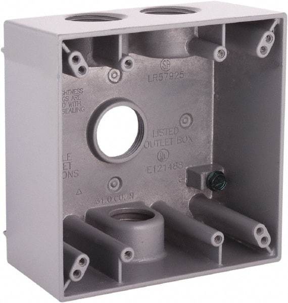 Hubbell-Raco - 2 Gang, (4) 3/4" Knockouts, Aluminum Square Device Box - 4-1/2" Overall Height x 2-1/4" Overall Depth, Weather Resistant - Apex Tool & Supply