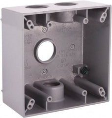 Hubbell-Raco - 2 Gang, (4) 3/4" Knockouts, Aluminum Square Device Box - 4-1/2" Overall Height x 2-1/4" Overall Depth, Weather Resistant - Apex Tool & Supply