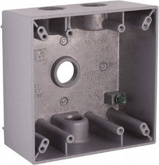 Hubbell-Raco - 2 Gang, (4) 1/2" Knockouts, Aluminum Square Device Box - 4-1/2" Overall Height x 2-1/4" Overall Depth, Weather Resistant - Apex Tool & Supply
