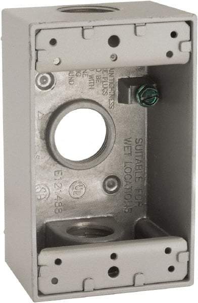 Hubbell-Raco - 1 Gang, (3) 3/4" Knockouts, Aluminum Rectangle Device Box - 4-1/2" Overall Height x 2" Overall Depth, Weather Resistant - Apex Tool & Supply