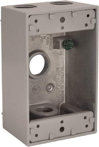 Hubbell-Raco - 1 Gang, (4) 1/2" Knockouts, Aluminum Rectangle Device Box - 4-1/2" Overall Height x 2" Overall Depth, Weather Resistant - Apex Tool & Supply