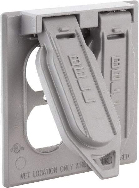 Hubbell-Raco - 2 Outlet, Powder Coat Finish, Rectangle Weather Resistant Box Cover - 1" Long x 4-17/32" Wide x 4-17/32" High, Wet Location, Aluminum, UL Listed - Apex Tool & Supply