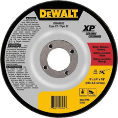 DeWALT - 24 Grit, 9" Wheel Diam, 7/8" Arbor Hole, Type 27 Depressed Center Wheel - Coarse/Medium Grade, Ceramic, N Hardness, 6,600 Max RPM - Apex Tool & Supply