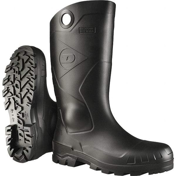 Dunlop Protective Footwear - Men's Size 12 Standard Width Steel Work Boot - Black, PVC Upper, PVC Outsole, 14" High, Waterproof, Pull-On - Apex Tool & Supply