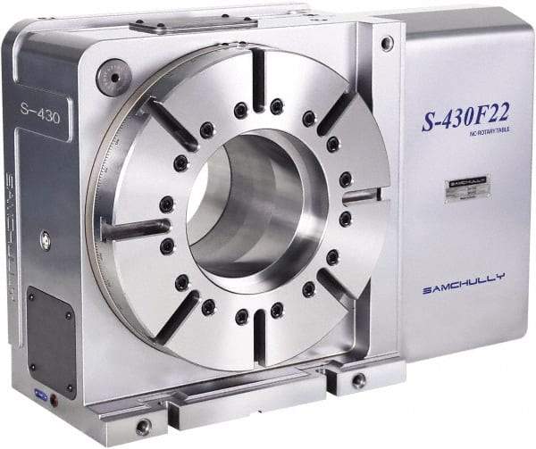 Samchully - 1 Spindle, 518mm Horizontal & Vertical Rotary Table - 600 kg (1320 Lb) Max Horiz Load, 335mm Centerline Height, 264mm Through Hole - Apex Tool & Supply