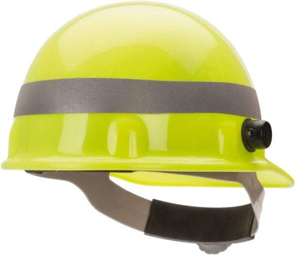 Fibre-Metal - ANSI Type I, Class E Rated, 8-Point, Ratchet Adjustment Hard Hat - One Size Fits Most, Yellow, Standard Brim - Apex Tool & Supply