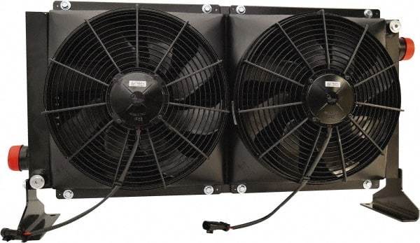 AKG Thermal Systems - SAE #20, 2 Fan Mount, Liquid-To-Air Aluminum Brazed Process Equipment Heat Exchanger - Oil Cooler, Ethylene Glycol/Water Mixture Cooler, 20" High x 35.63" Wide x 8.7" Deep, 152,802 BTU/Hr, 250°F Max - Apex Tool & Supply