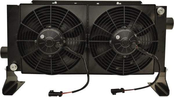 AKG Thermal Systems - SAE #20, 2 Fan Mount, Liquid-To-Air Aluminum Brazed Process Equipment Heat Exchanger - Oil Cooler, Ethylene Glycol/Water Mixture Cooler, 16" High x 28.35" Wide x 8.45" Deep, 114,601 BTU/Hr, 250°F Max - Apex Tool & Supply