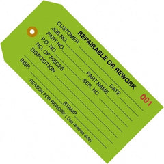 Made in USA - 4-3/4" High x 2-3/8" Long, REPAIRABLE OR REWORK, English Safety & Facility Inspection Tag - Green Cardstock - Apex Tool & Supply