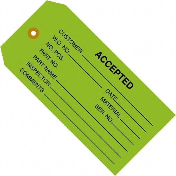 Made in USA - 4-3/4" High x 2-3/8" Long, ACCEPTED, English Safety & Facility Inspection Tag - Green Cardstock - Apex Tool & Supply