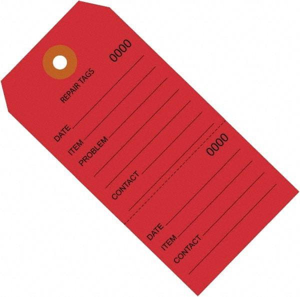 Made in USA - 4-3/4" High x 2-3/8" Long, Repair, English Safety & Facility Inspection Tag - Red Cardstock - Apex Tool & Supply