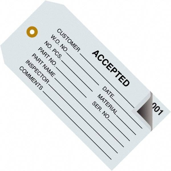 Made in USA - 4-3/4" High x 2-3/8" Long, ACCEPTED, English Safety & Facility Inspection Tag - Blue Cardstock - Apex Tool & Supply