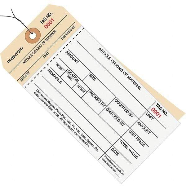 Made in USA - 6-1/4" High x 3-1/8" Long, Inventory, English Safety & Facility Numbered Tag - White & Manila Cardstock - Apex Tool & Supply