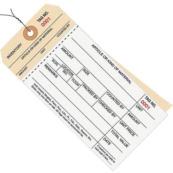 Made in USA - 6-1/4" High x 3-1/8" Long, Inventory, English Safety & Facility Numbered Tag - White & Manila Cardstock - Apex Tool & Supply