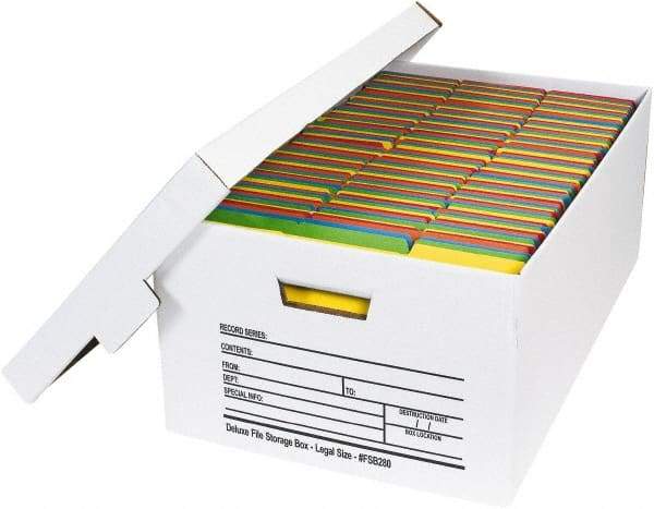 Made in USA - 1 Compartment, 15" Wide x 24" Deep, File Storage Boxes - Corrugated Cardboard, White - Apex Tool & Supply