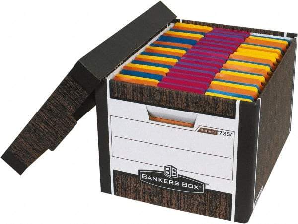Made in USA - 1 Compartment, 12" Wide x 15" Deep, File Storage Boxes - Corrugated Cardboard, Wood Grain (Color) - Apex Tool & Supply