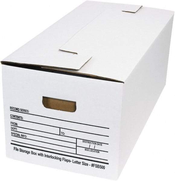 Made in USA - 1 Compartment, 12" Wide x 24" Deep, File Storage Boxes - Corrugated Cardboard, White - Apex Tool & Supply