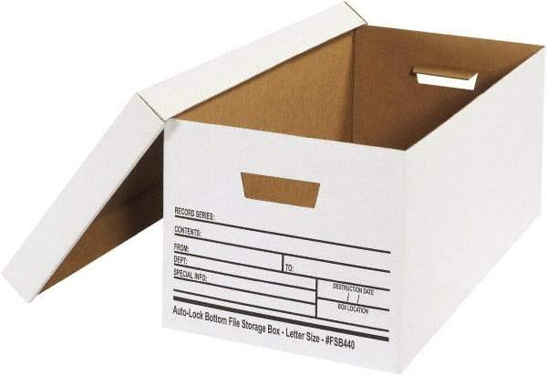 Made in USA - 1 Compartment, 12" Wide x 24" Deep, File Storage Boxes - Corrugated Cardboard, White - Apex Tool & Supply