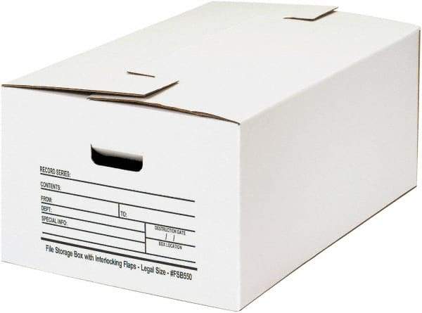Made in USA - 1 Compartment, 15" Wide x 24" Deep, File Storage Boxes - Corrugated Cardboard, White - Apex Tool & Supply