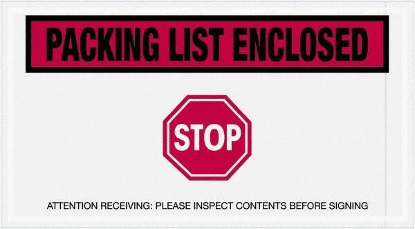 Value Collection - 1,000 Piece, 5-1/2" Long x 10" Wide, Packing List Envelope - Packing List Enclosed - Stop, Red - Apex Tool & Supply