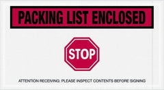 Value Collection - 1,000 Piece, 5-1/2" Long x 10" Wide, Packing List Envelope - Packing List Enclosed - Stop, Red - Apex Tool & Supply