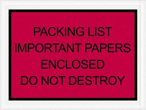 Value Collection - 1,000 Piece, 4-1/2" Long x 6" Wide, Packing List Envelope - Important Papers Enclosed, Red - Apex Tool & Supply