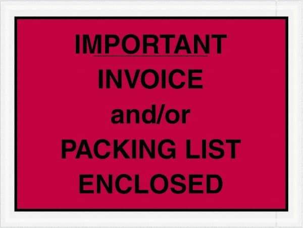 Value Collection - 1,000 Piece, 4-1/2" Long x 6" Wide, Packing List Envelope - Important Invoice and/or Packing List Enclosed, Red - Apex Tool & Supply