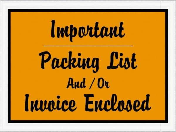 Value Collection - 1,000 Piece, 4-1/2" Long x 6" Wide, Packing List Envelope - Important Packing List And/Or Invoice Enclosed, Orange - Apex Tool & Supply