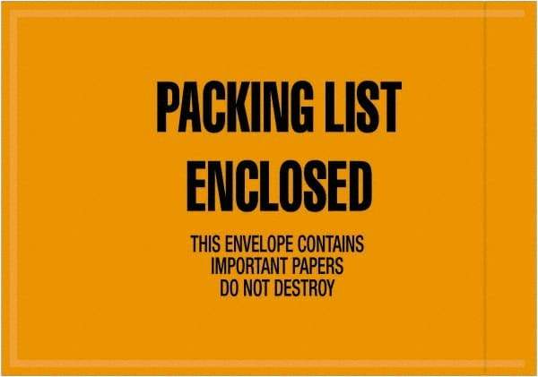 Value Collection - 1,000 Piece, 4-1/2" Long x 6" Wide, Packing List Envelope - Packing List Enclosed, Orange - Apex Tool & Supply