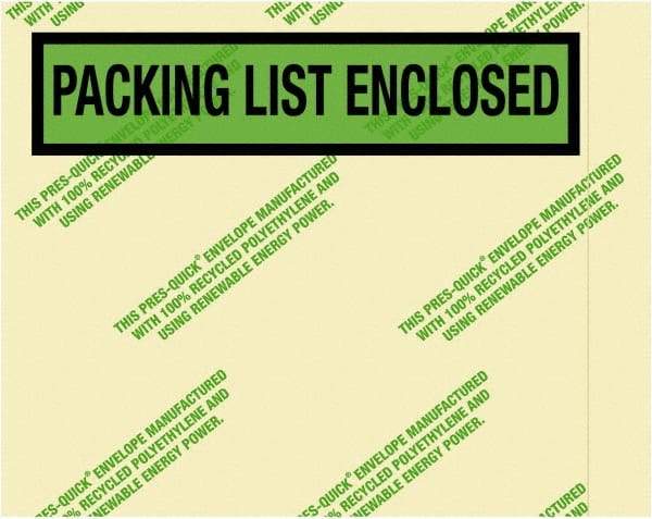 Value Collection - 1,000 Piece, 7" Long x 5-1/2" Wide, Packing List Envelope - Packing List Enclosed, Green - Apex Tool & Supply